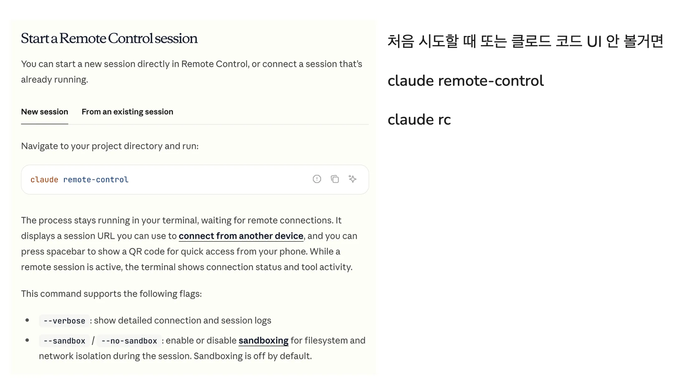 claude rc 실행 화면