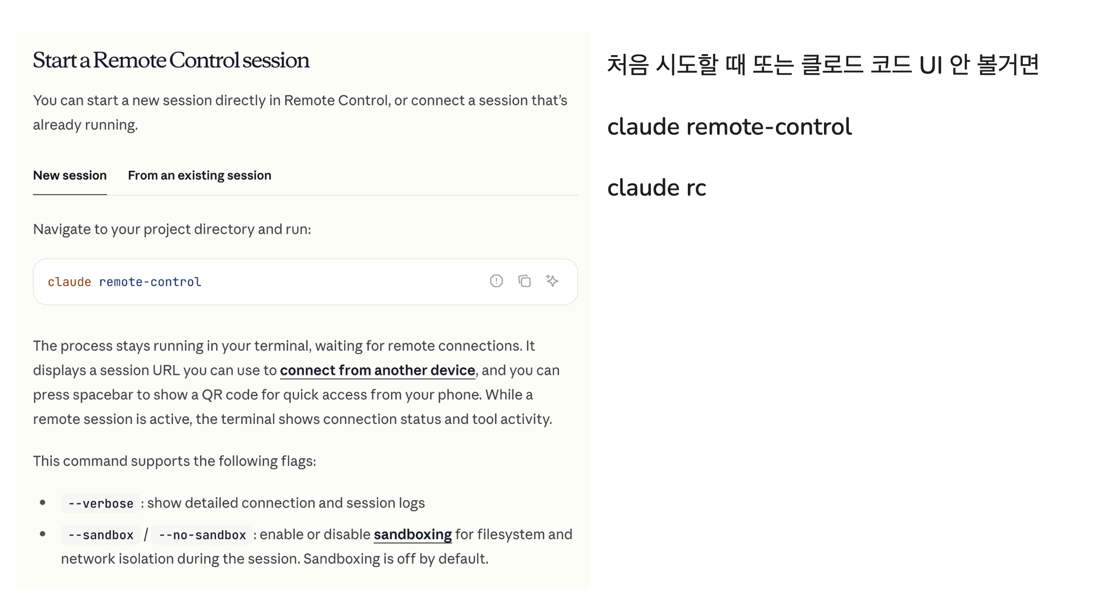 claude rc 실행 화면
